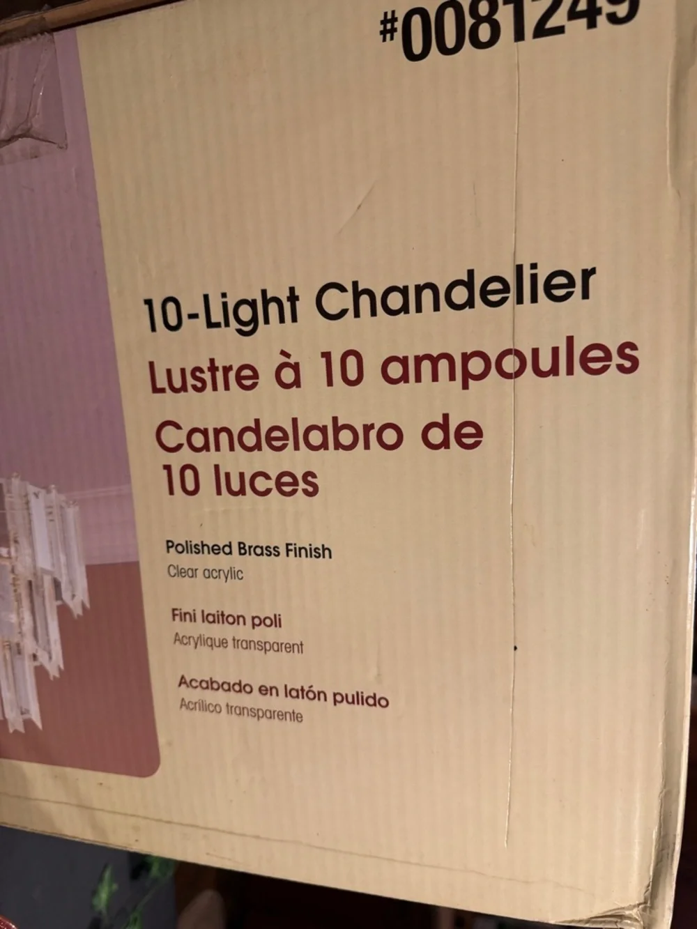 Portfolio Polished Brass 10-Light Chandelier with Clear Acrylic Panels